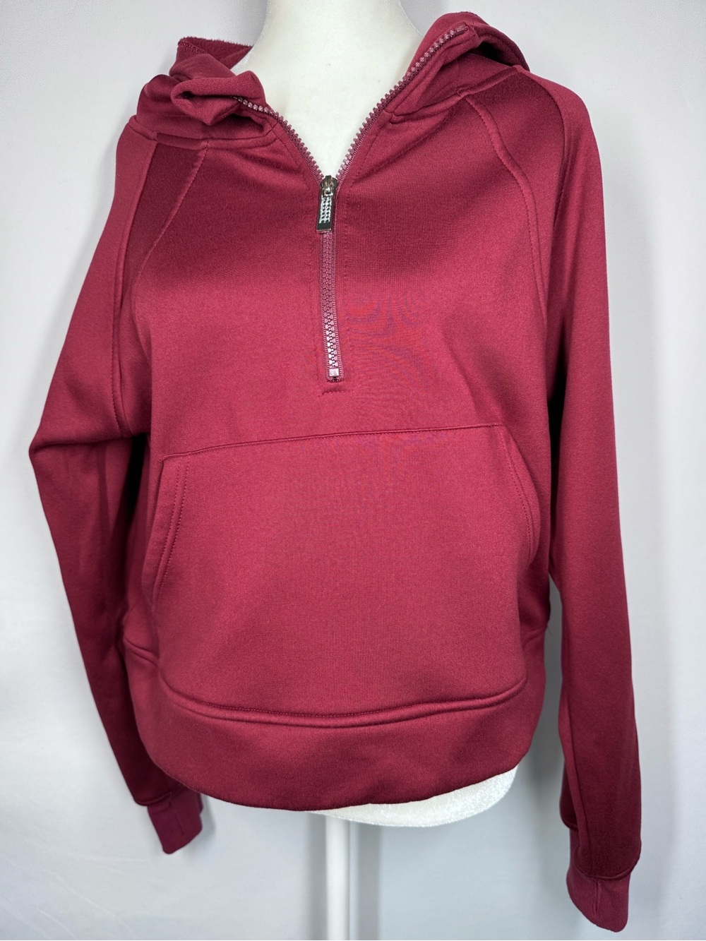 LASLULU Women's Maroon Oversized Half-Zip Cropped Hoodie Sweatshirt Size M